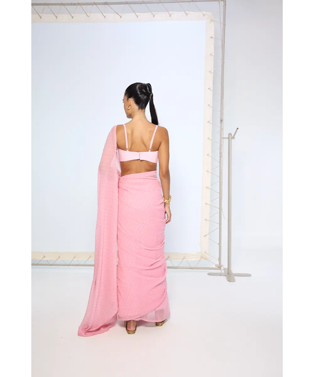 EKAYA BANARAS - Strawberry Pink Polka Dotted Saree